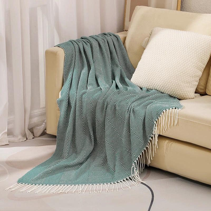 100% Cotton Luxury Herringbone Large Sofa Bed Throw Blanket Fringed Tweed Soft Bowlift by Bowlift