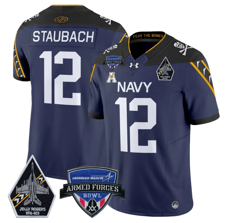 Roger Staubach Jersey #12 Navy Midshipmen 2025 Armed Forces Bowl Navy by My Store