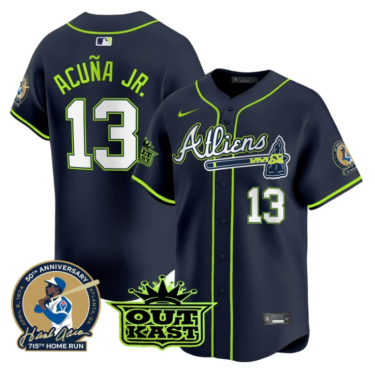 Ronald Acuna Jr Jersey #13 Atlanta Braves Atliens Hank Aaron Patch Vapor Premier Limited Stitched by My Store