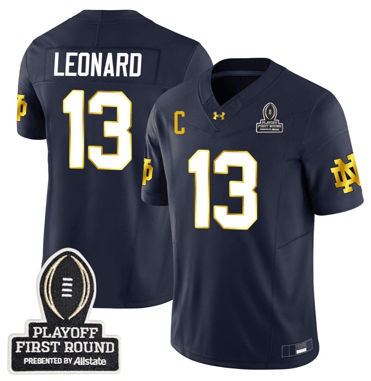 Riley Leonard Jersey #13 Notre Dame Fighting Irish CFP First Round Patch Navy by NCAA Football Jersey