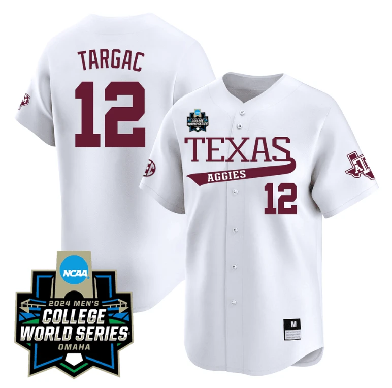 Rayan Targac Jersey #12 Texas AM Aggies 2024 College World Series Vapor Premier Limited NCAA Baseball Stitched White by My Store