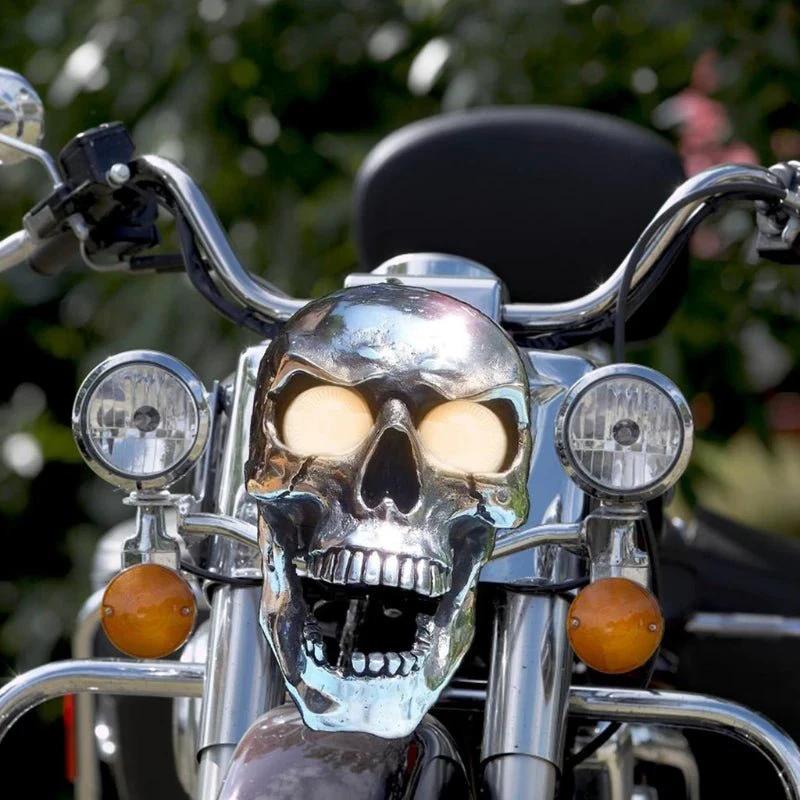 LED Motorcycle Skull Lamp with Unique Eye Glow and Chrome Finish by BowLift
