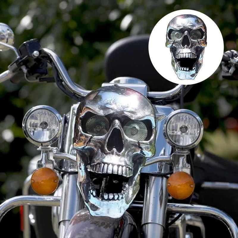 LED Motorcycle Skull Lamp with Unique Eye Glow and Chrome Finish by BowLift