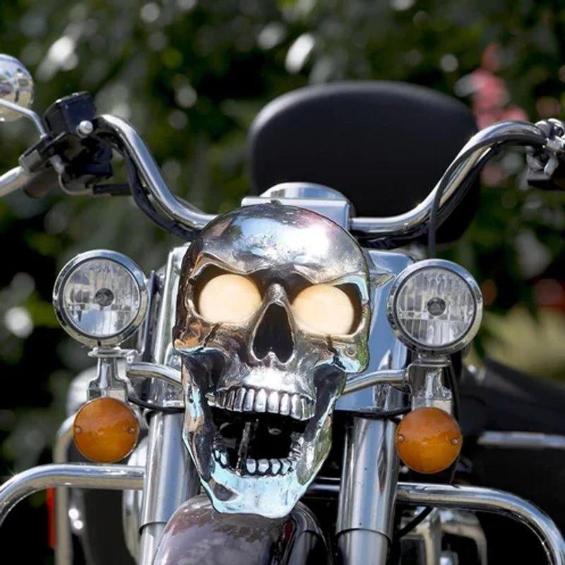 LED Motorcycle Skull Lamp with Unique Eye Glow and Chrome Finish by BowLift