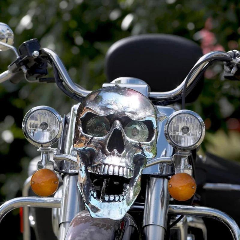 LED Motorcycle Skull Lamp with Unique Eye Glow and Chrome Finish by BowLift