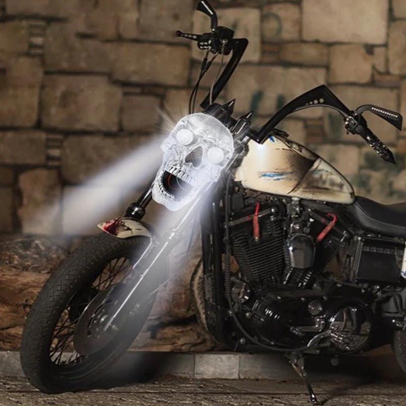 LED Motorcycle Skull Lamp with Unique Eye Glow and Chrome Finish by BowLift