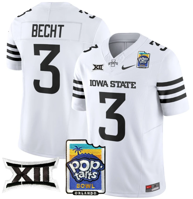 Rocco Becht Jersey #3 Iowa State 2025 PopTarts Bowl Patch White Limited by My Store