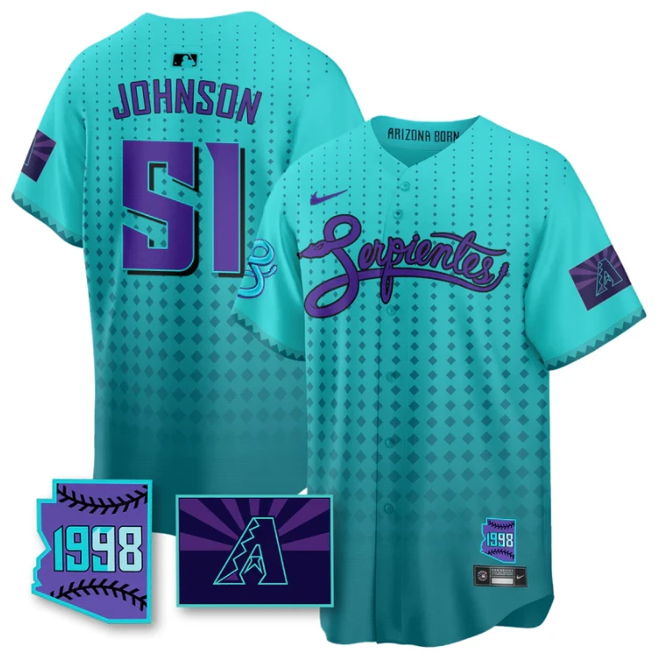 Randy Johnson Jersey #51 Arizona Diamondbacks Serpientes City Connect Stitched Teal by My Store