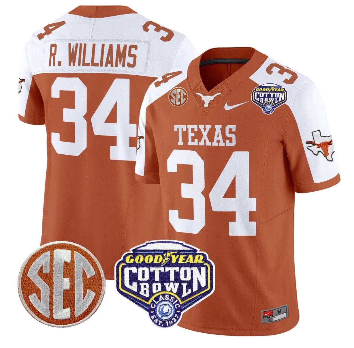 Ricky Williams Jersey #34 Texas Longhorns Cotton Bowl Patch Orange Alternate by My Store