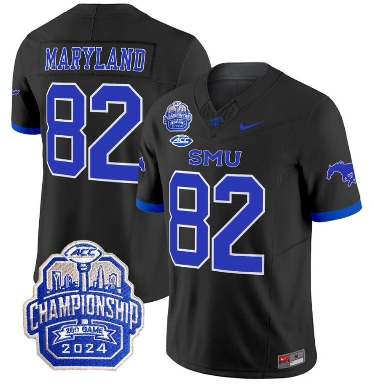 RJ Maryland Jersey #82 SMU Mustangs 2024 ACC Championship Patch Black by My Store