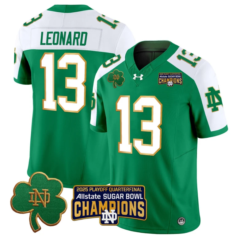Riley Leonard Jersey #13 Notre Dame 2025 Sugar Bowl Champions Green Alternate by NCAA Football Jersey