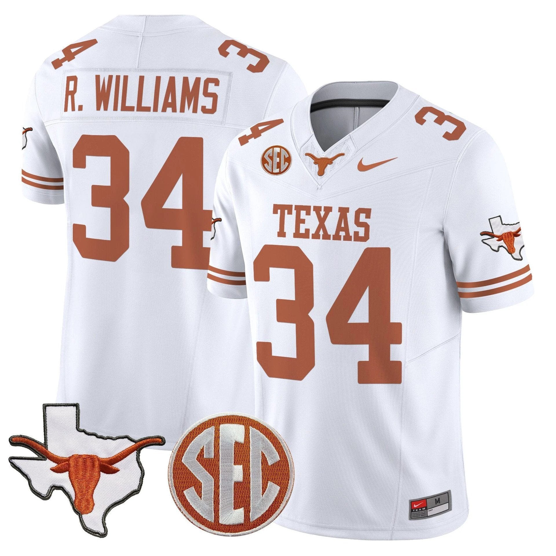 Ricky Williams Jersey #31 Texas Longhorns 2025 State Map SEC Patch White by My Store