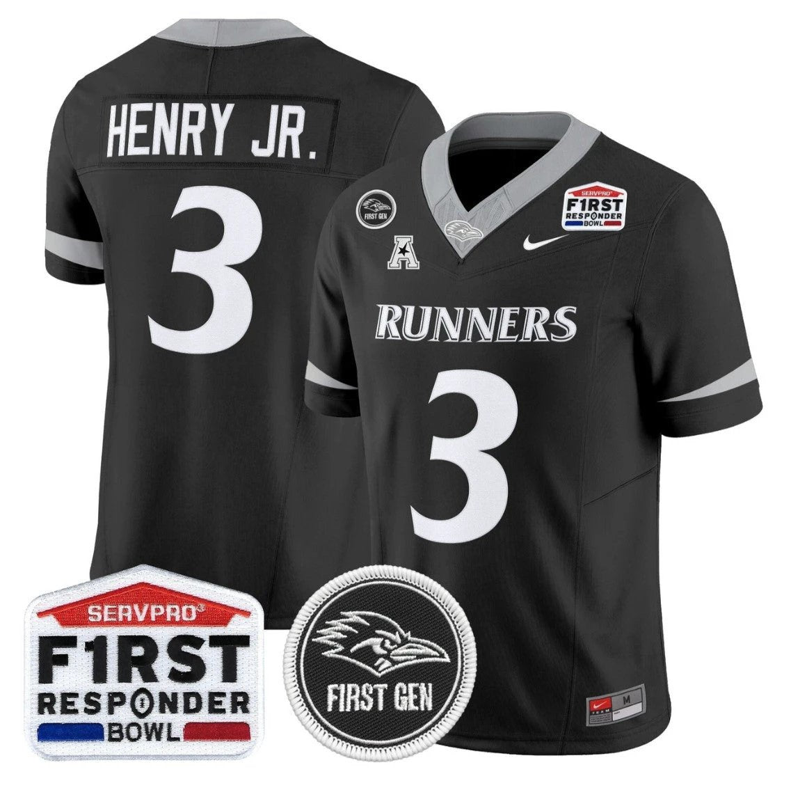 Robert Henry Jr Jersey #2 UTSA Roadrunners 2025 First Responder Bowl Black by NCAA Football Jersey