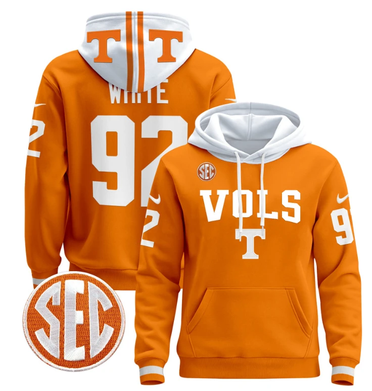 Reggie White Hoodie #92 Tennessee Vols 2024 Pullover V3 Stitched Black by Hoodie Pullover
