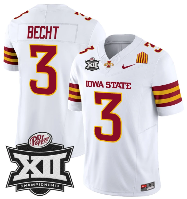Rocco Becht Jersey #3 Iowa State 2024 Championship Patch Vapor White by My Store