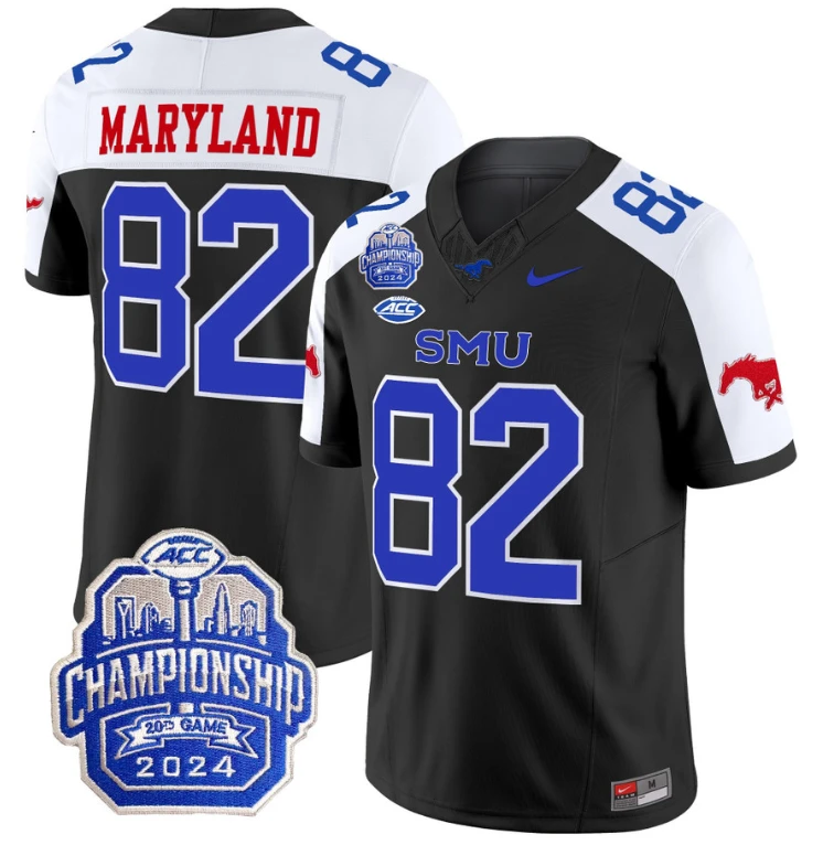 RJ Maryland Jersey #82 SMU Mustangs 2024 ACC Championship Patch Black Alternate by My Store