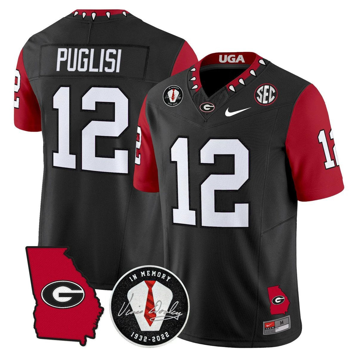 Ryan Puglisi Jersey #12 Georgia Bulldogs 2025 Vapor Limited Stitched Black by My Store NCAA Football Jerseys