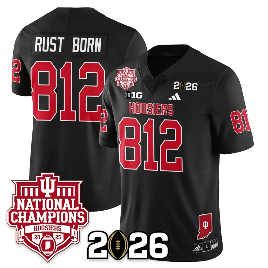 Rust Born Jersey #812 Indiana Hoosiers 2025 National Champions Stitched Black by My Store NCAA Football Jerseys