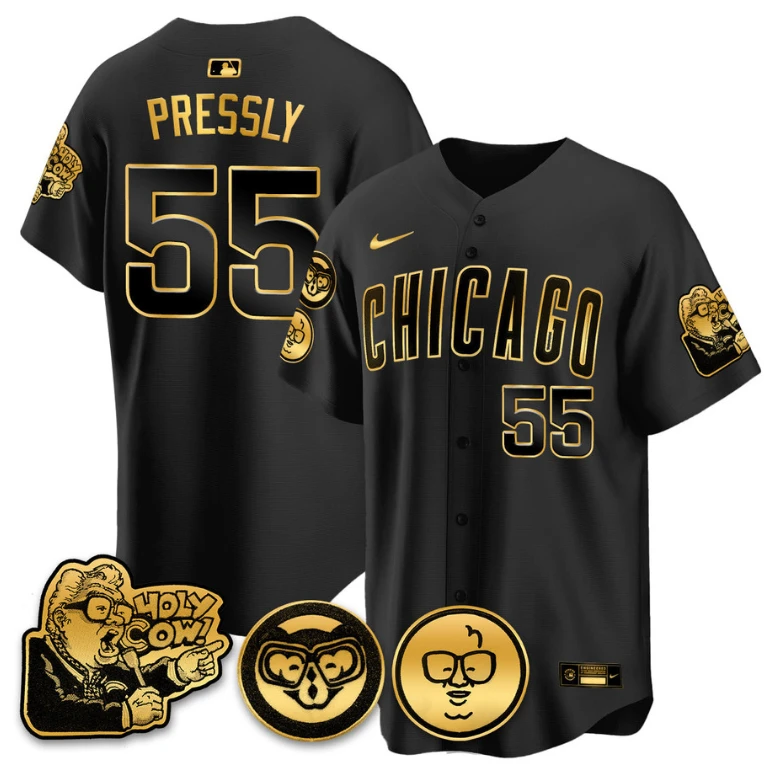 Ryan Pressly Jersey #55 Chicago Cubs Harry Caray Holy Cow Patch Premier Limited Stitched Black Gold by My Store