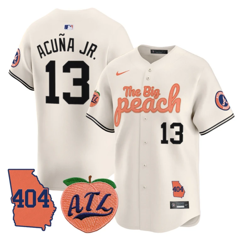Ronald Acuna Jr Jersey #13 Atlanta Braves 404 & The Big Peach Premier Limited Stitched Cream by My Store