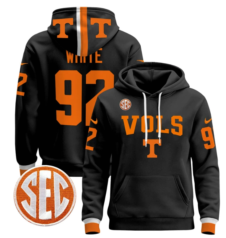 Reggie White Hoodie #92 Tennessee Vols 2024 Pullover V3 Stitched Black by Hoodie Pullover