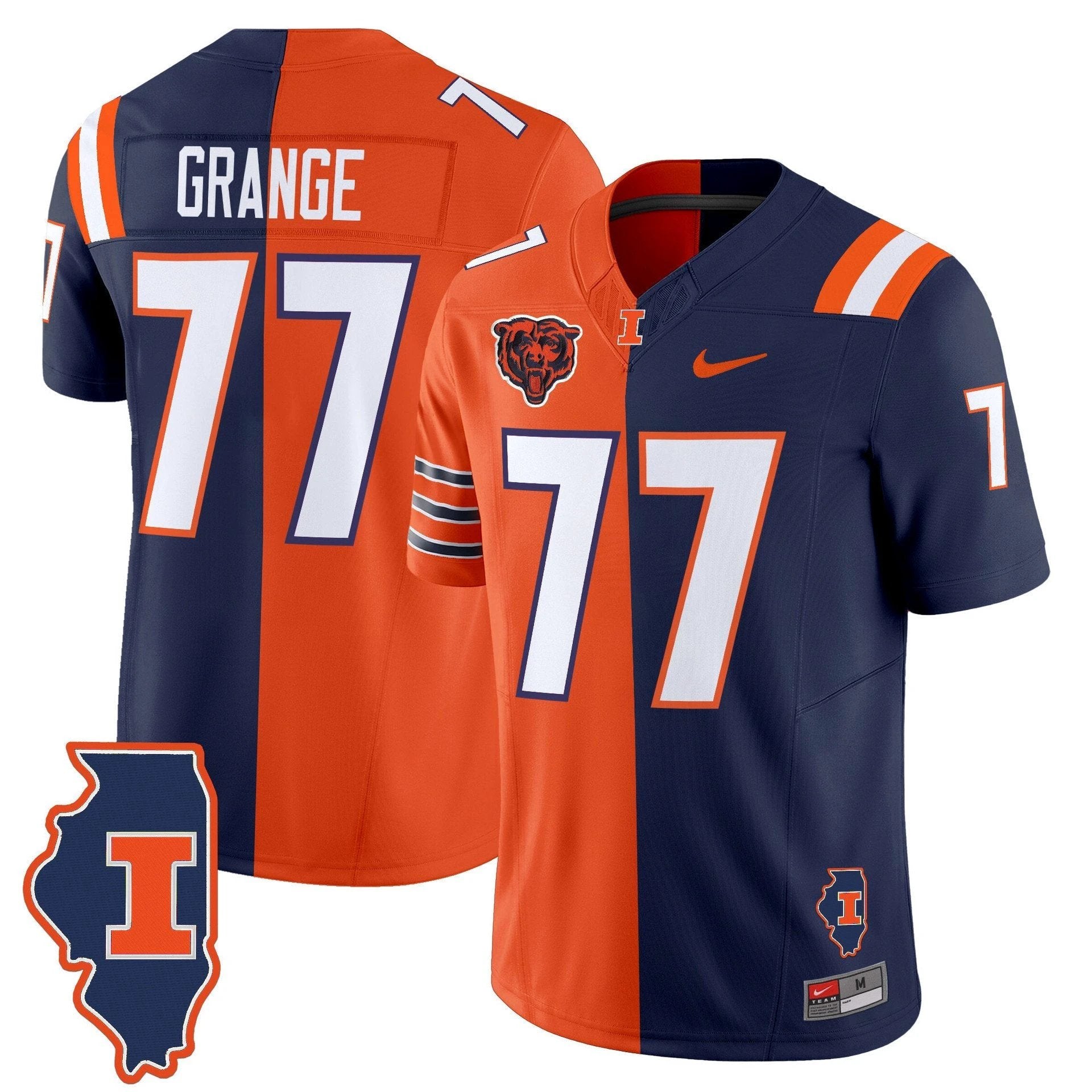 Red Grange Jersey #77 Illinois Fighting Illini Split Vapor Limited Stitched by My Store NCAA Football Jerseys