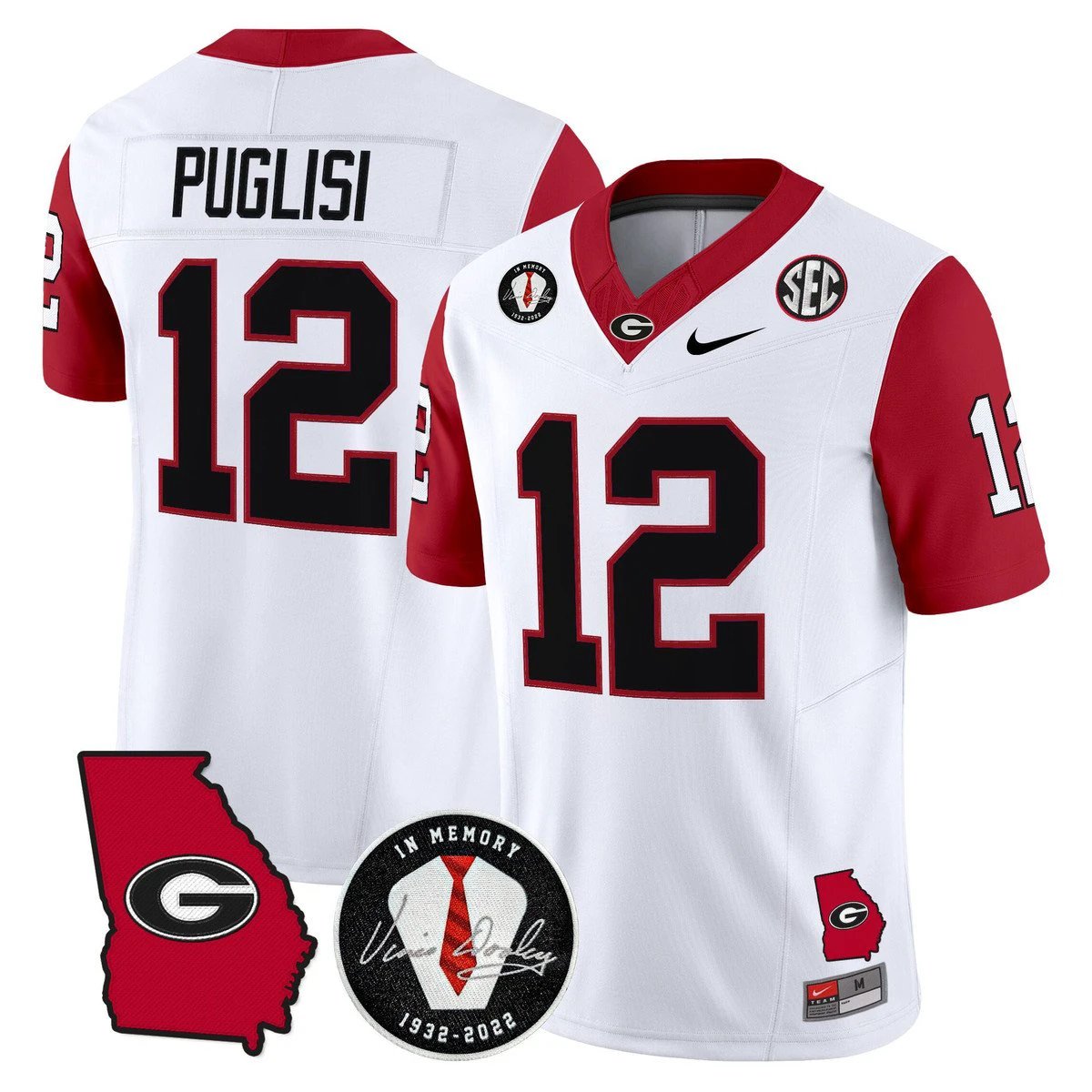 Ryan Puglisi Jersey #12 Georgia Bulldogs 2025 Vapor Limited Stitched White by My Store NCAA Football Jerseys