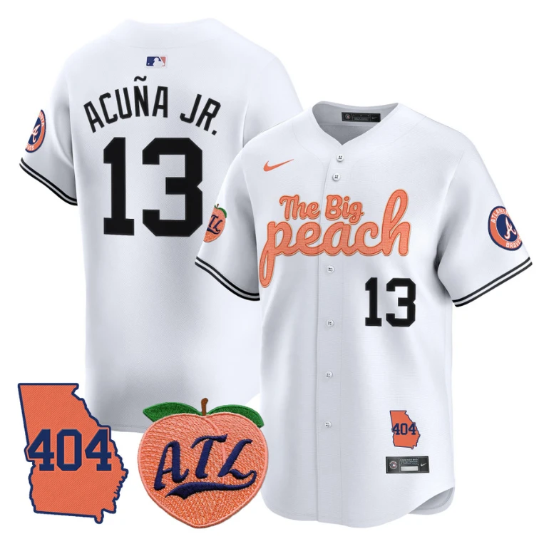 Ronald Acuna Jr Jersey #13 Atlanta Braves 404 & The Big Peach Premier Limited Stitched White by My Store