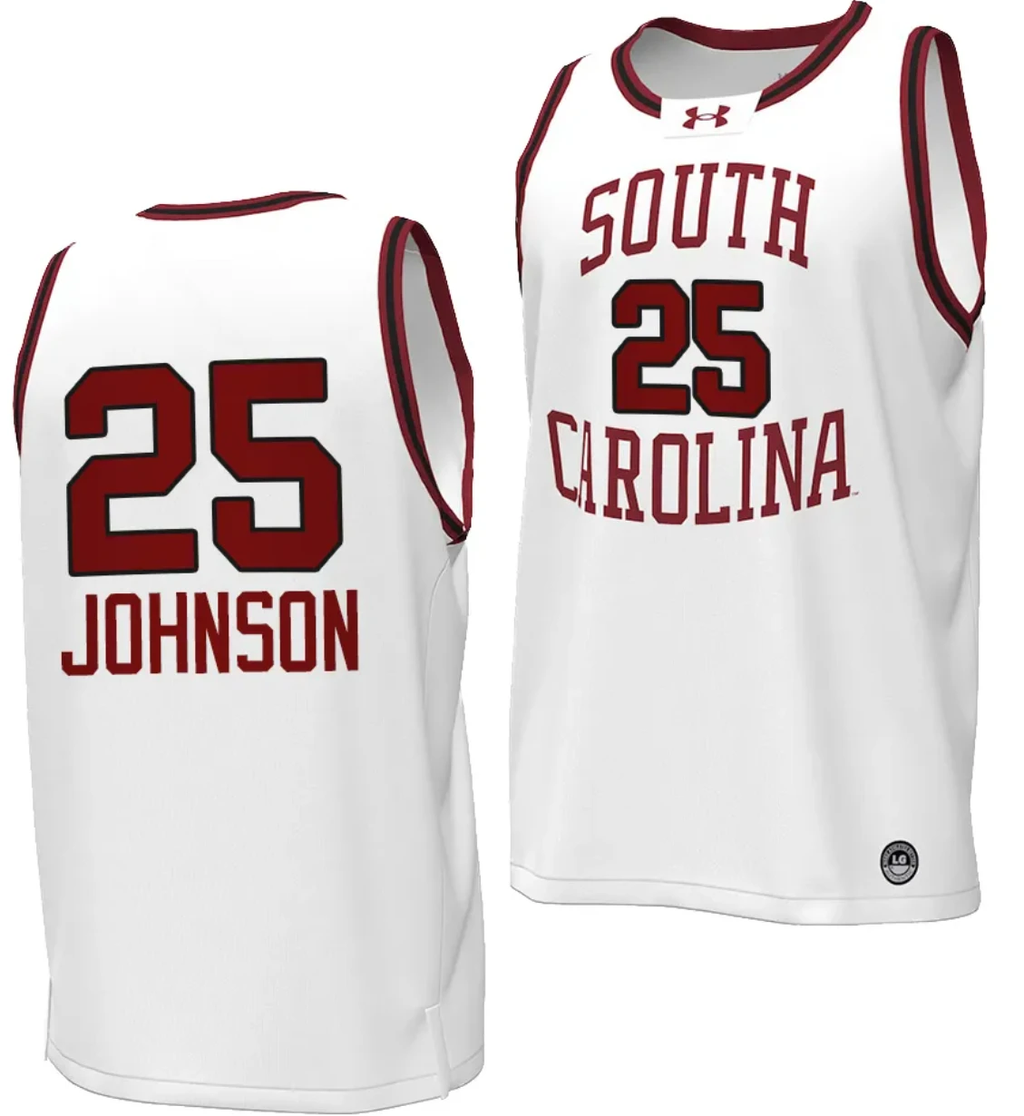 Raven Johnson Jersey #25 South Carolina Gamecocks Basketball Throwback Replica White by My store basketball