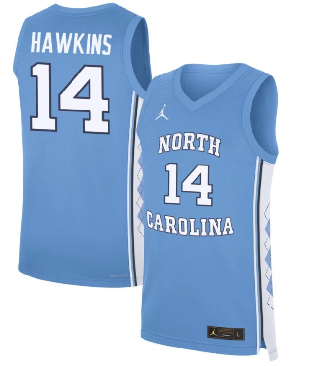 Russell Hawkins Jersey #14 North Carolina Tar Heels Basketball Blue by My store basketball