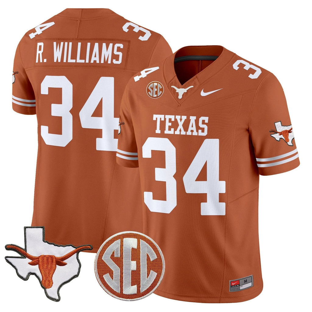 Ricky Williams Jersey #31 Texas Longhorns 2025 State Map SEC Patch Texas Orange by My Store