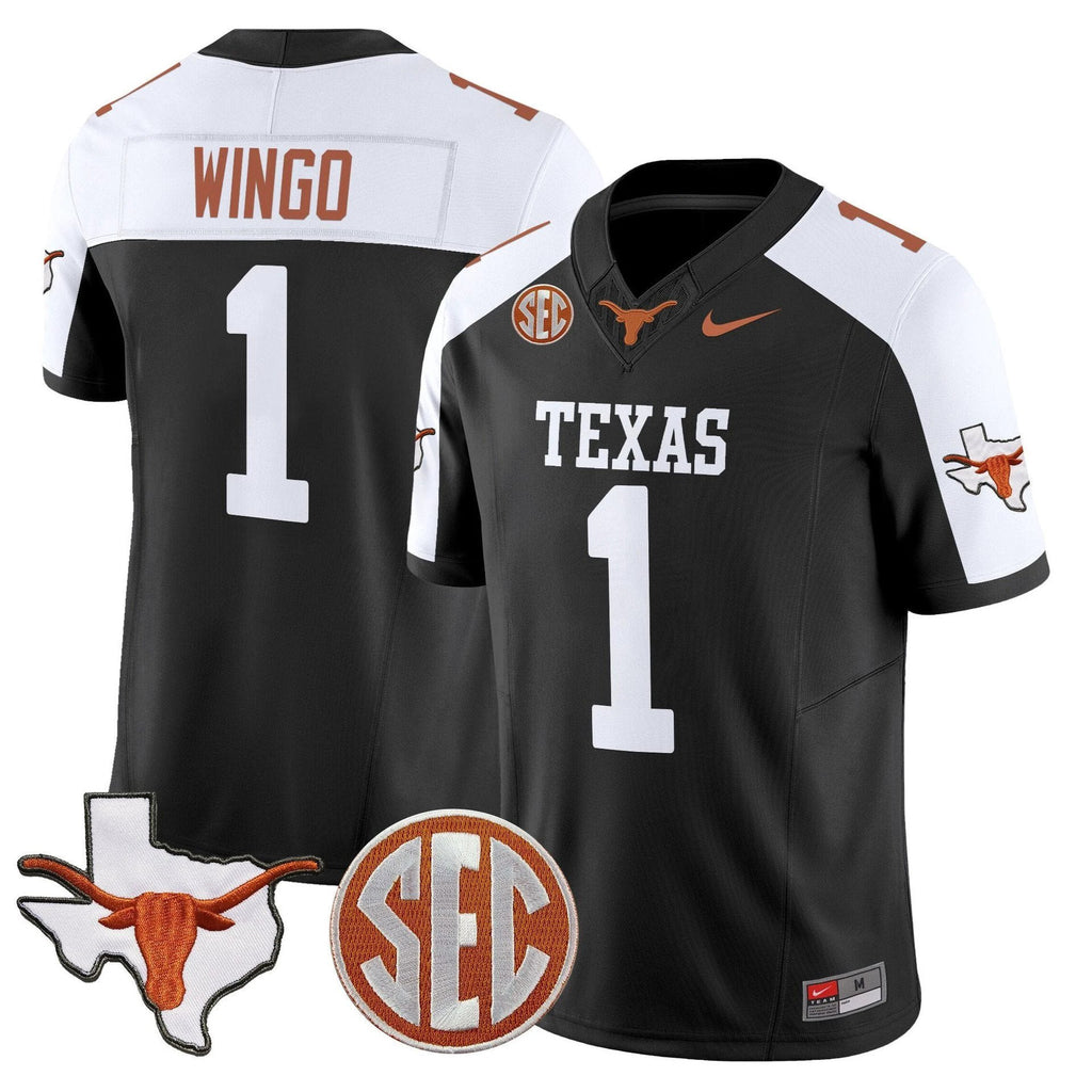 Ryan Wingo Jersey #1 Texas Longhorns 2025 State Map SEC Patch Black Alternate by My Store