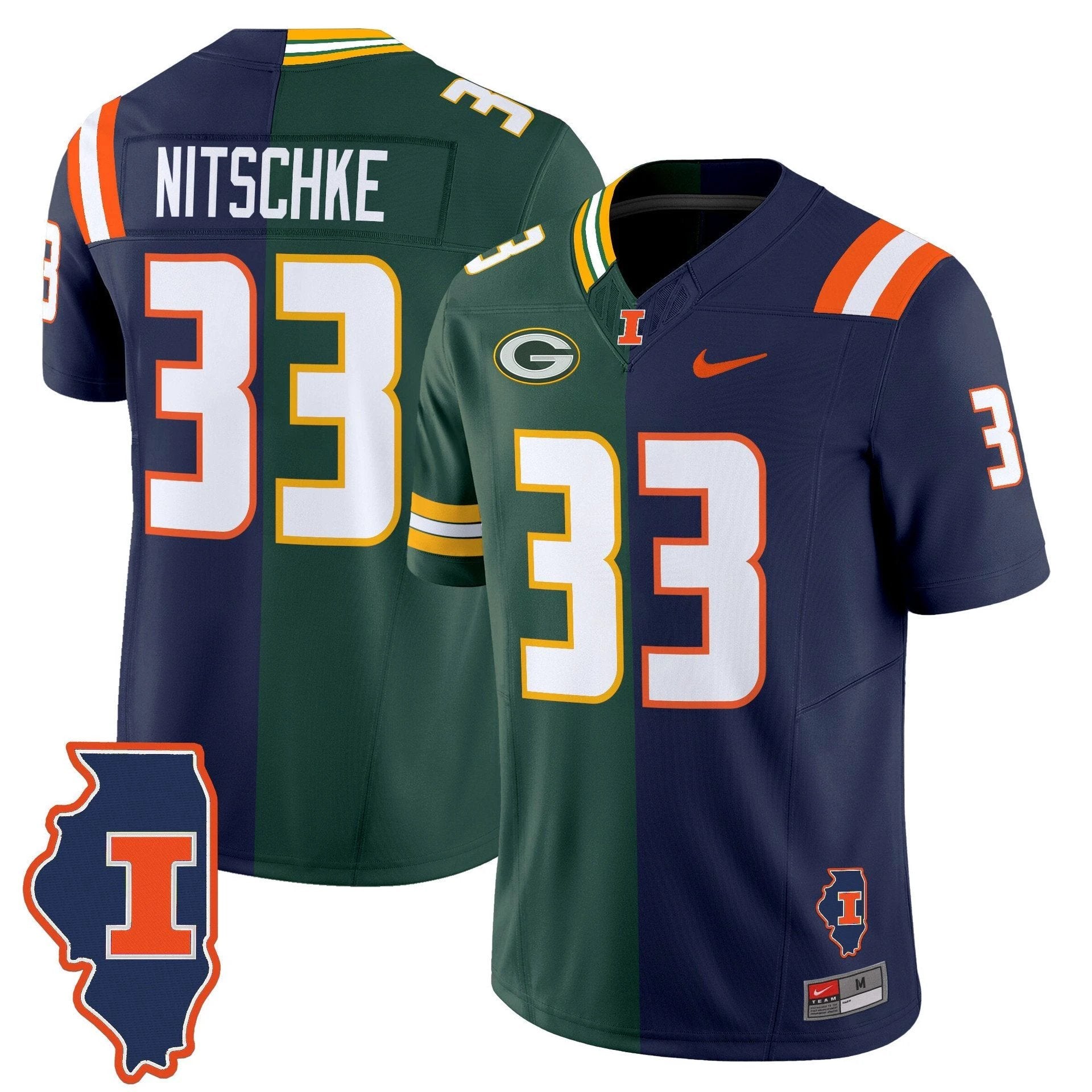 Ray Nitschke Jersey #33 Illinois Fighting Illini Split Vapor Limited Stitched by My Store NCAA Football Jerseys