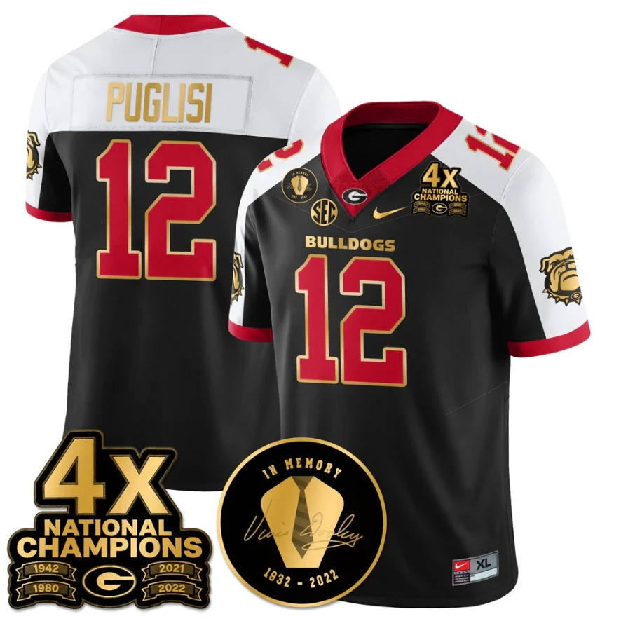Ryan Puglisi Jersey #12 Georgia Bulldogs 4x-Time National Champions Stitched by My Store NCAA Football Jerseys