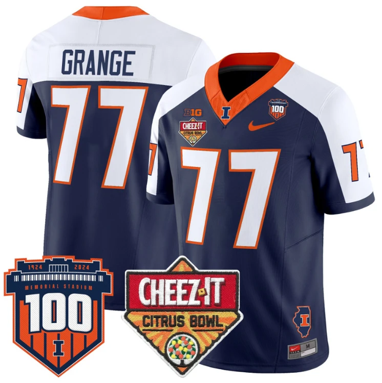 Red Grange Jersey #77 Illinois Fighting 2025 Cheez-It Citrus Bowl Navy Alternate by My Store