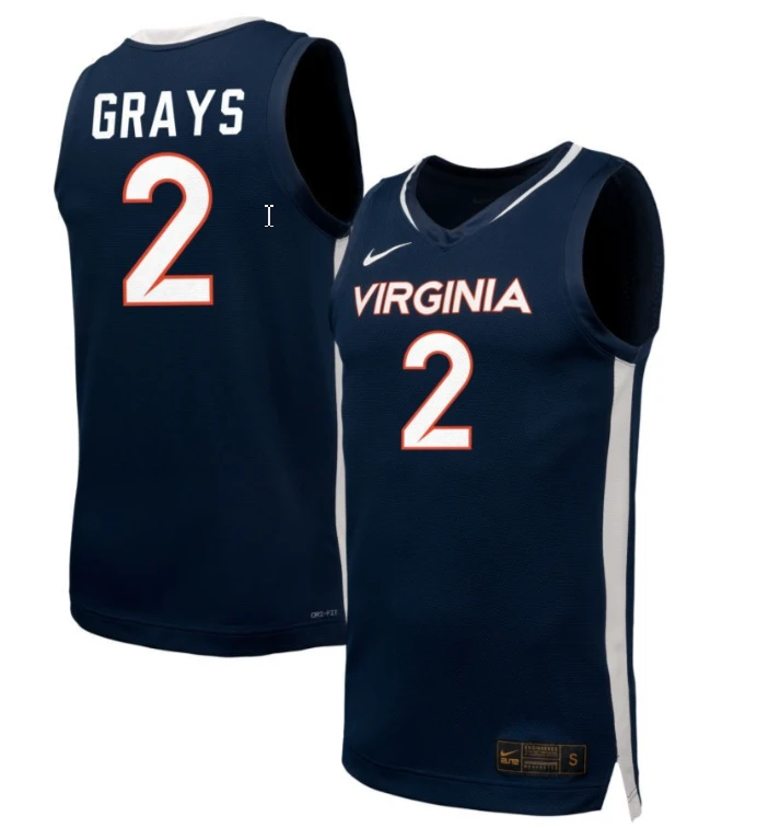 RyLee Grays Jersey #2 Virginia Cavaliers NIL Basketball Navy by My store basketball