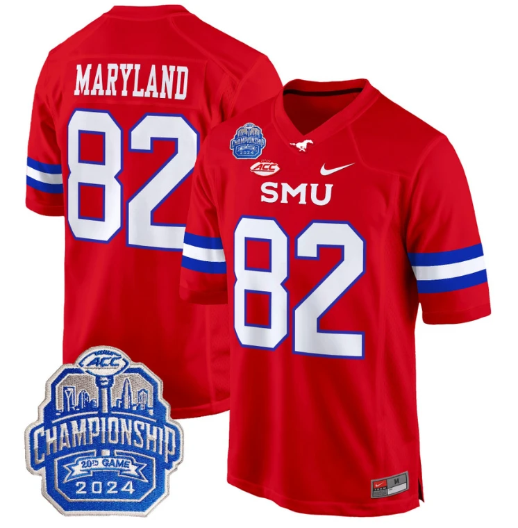 RJ Maryland Jersey #82 SMU Mustangs 2024 ACC Championship Patch Red by My Store
