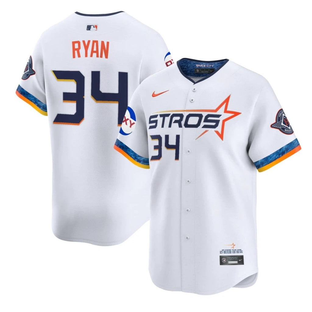 RYAN #34 Houston Astros White Jersey - All Stitched by My Store
