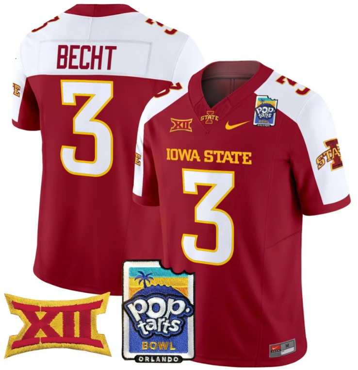 Rocco Becht Jersey #3 Iowa State 2025 PopTarts Bowl Patch Cardinal Alternate by My Store