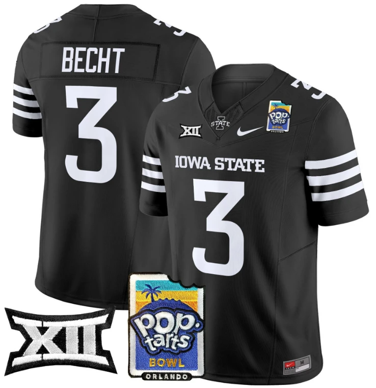 Rocco Becht Jersey #3 Iowa State 2025 PopTarts Bowl Patch Black by My Store
