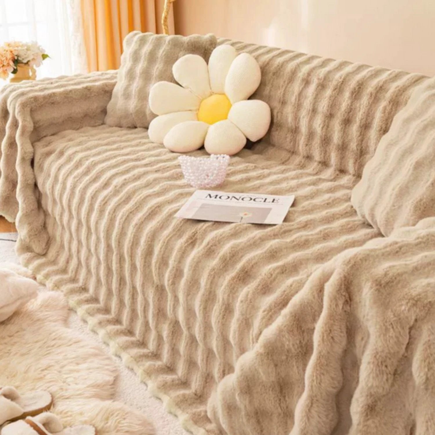 Rabbit Faux Fur Blanket Soft Sofa Cover by Casa & Beyond