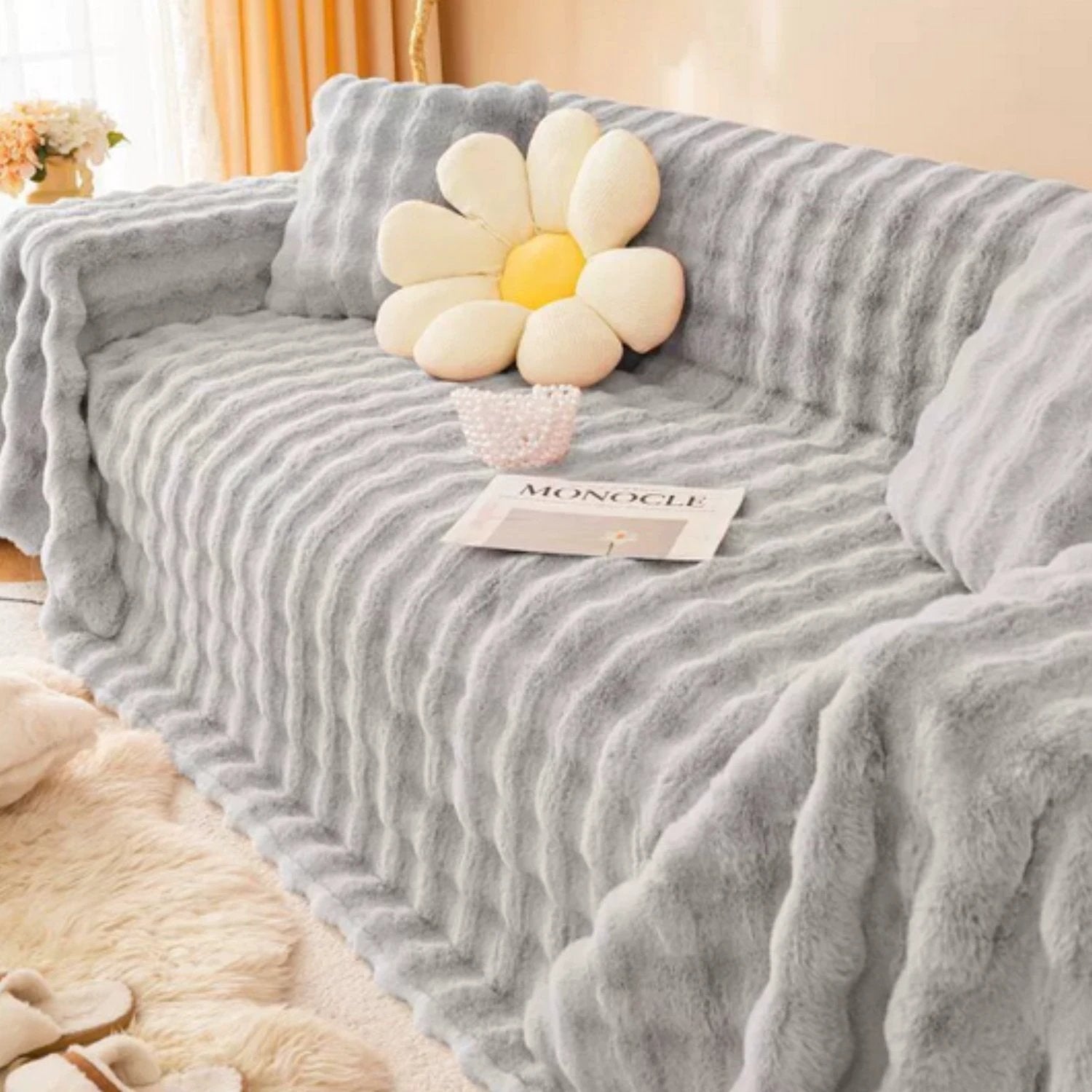 Rabbit Faux Fur Blanket Soft Sofa Cover by Casa & Beyond