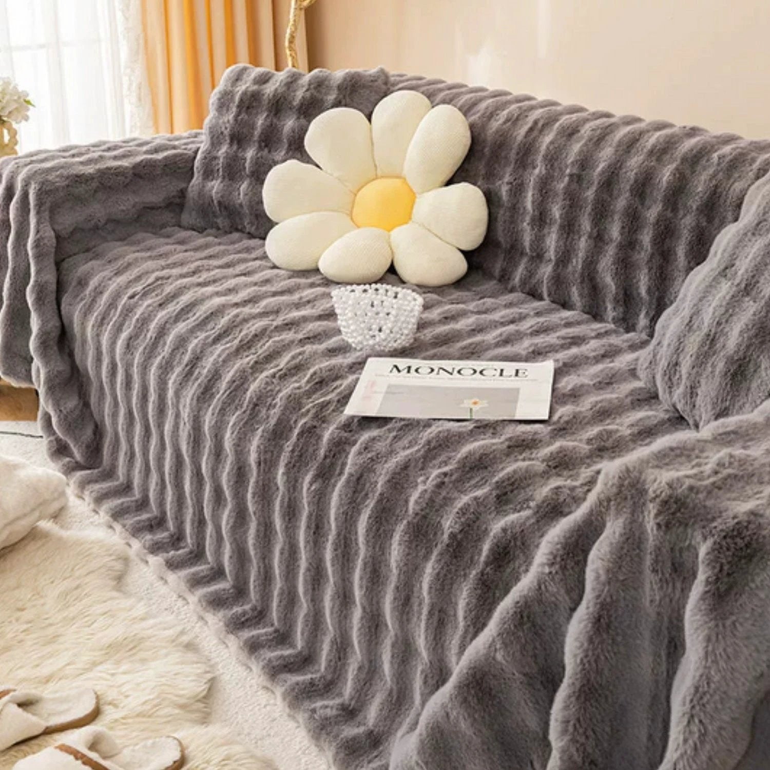 Rabbit Faux Fur Blanket Soft Sofa Cover by Casa & Beyond