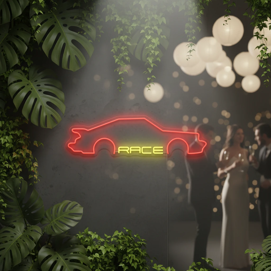 Race Car LED Neon Sign Man Cave Decor by Neonchics Signs