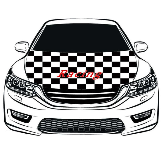 Black and white checkered flag， Car Hood Cover Banner ,Referee flag Engine Banner,3.3X5ft/6X7FT,100% Polyester Elastic Fabrics Can be Washed by flagsshop