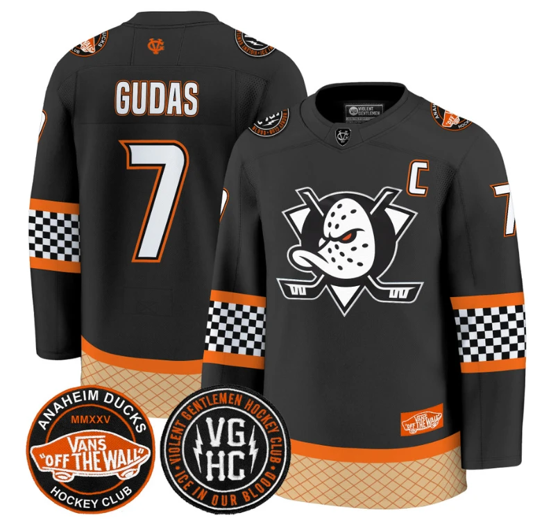 Radko Gudas Jersey #7 Anaheim Ducks Checkerboard 2025 Premium Stitched Black by Hockey David