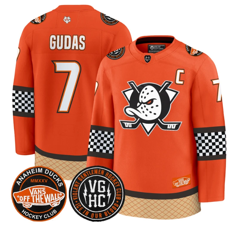 Radko Gudas Jersey #7 Anaheim Ducks Checkerboard 2025 Premium Stitched Orange by Hockey David