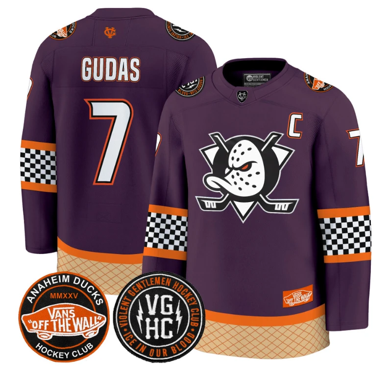 Radko Gudas Jersey #7 Anaheim Ducks Checkerboard 2025 Premium Stitched Purple by Hockey David
