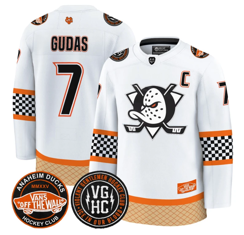 Radko Gudas Jersey #7 Anaheim Ducks Checkerboard 2025 Premium Stitched White by Hockey David