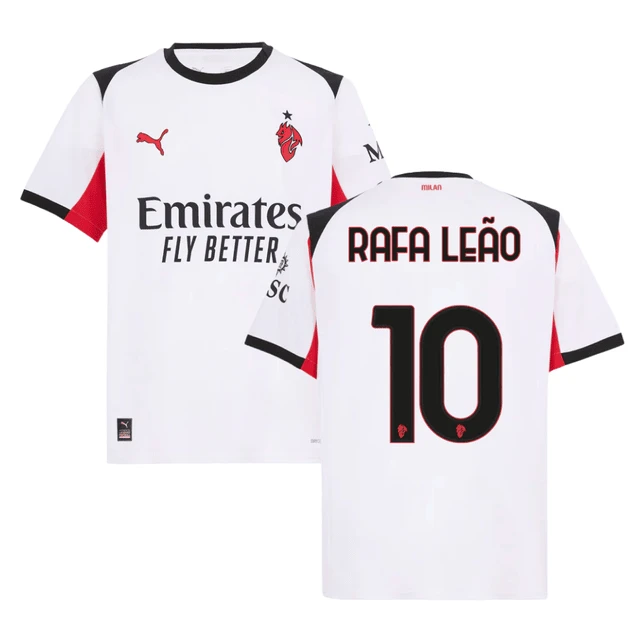 Rafael Leao 10 AC Milan 2025-26 Away Men Jersey – White by Soccer Jersey